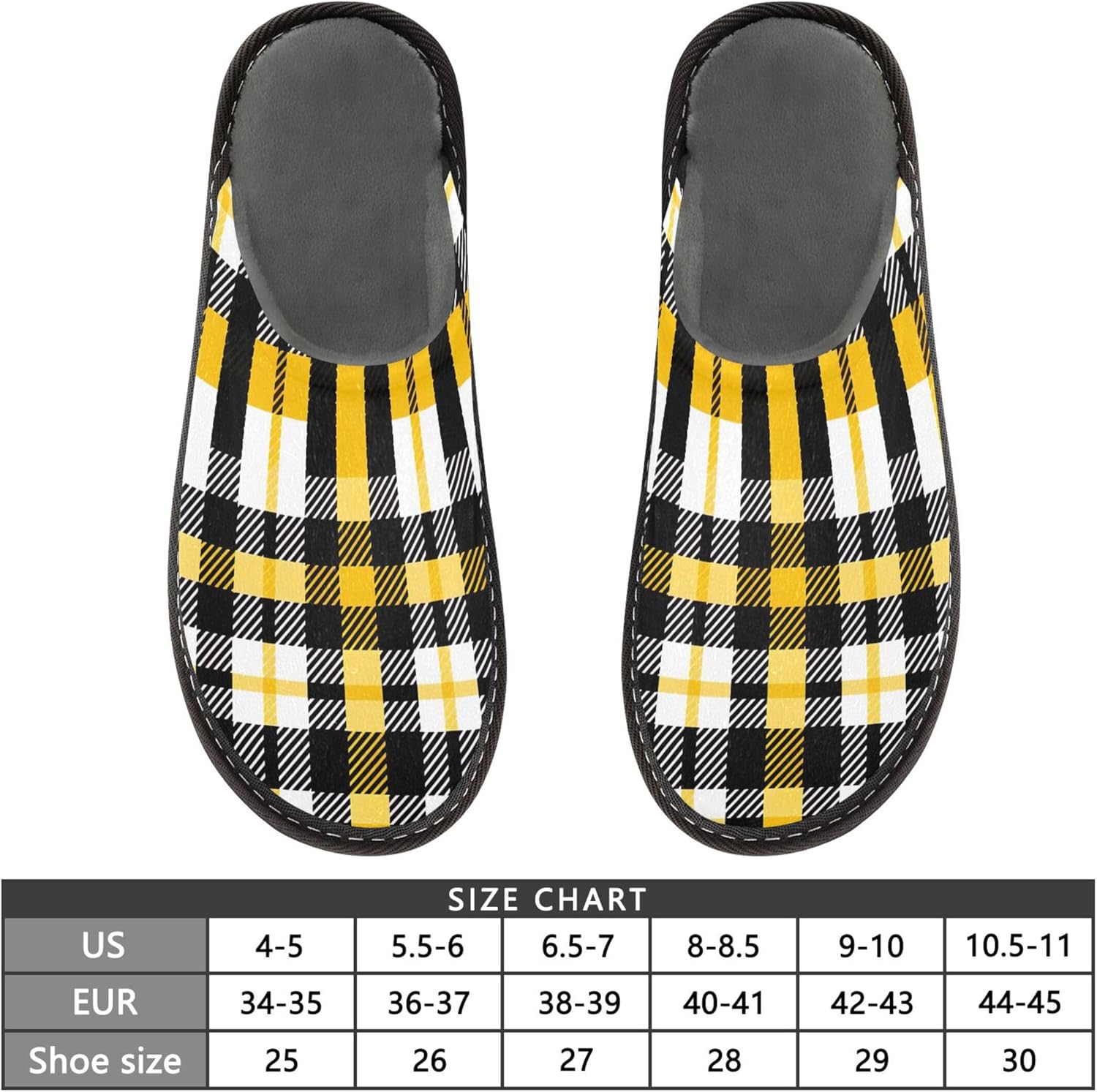 Yellow Black Buffalo Plaid House Slippers – Cozy Fuzzy Slippers for Guests, Washable & Disposable, Perfect for Shoeless Home, Spa & Hotel Use A111919