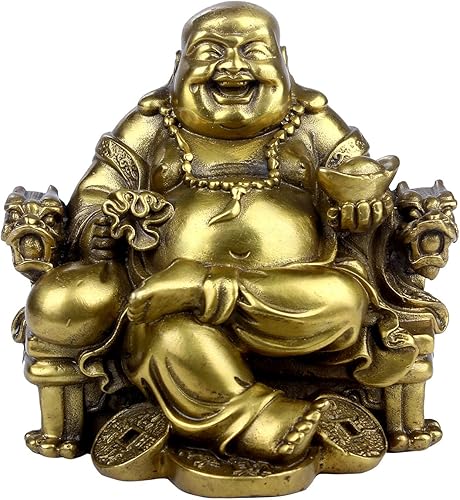 BRABUD Feng Shui - Estatua de Buda sonriente hecha a mano sentado en la silla del emperador, escultura para el hogar, interior y exterior, adorno