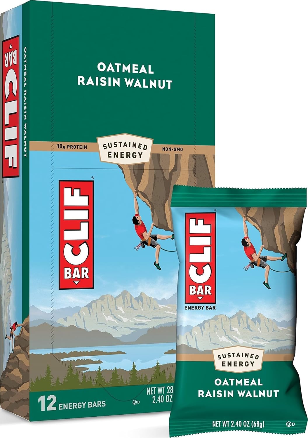 CLIF BARS - Energy Bars - Oatmeal Raisin Walnut - Made with Organic Oats - Plant Based Food - Vegetarian - Kosher (2.4 Ounce Protein Bars, 12 Count)