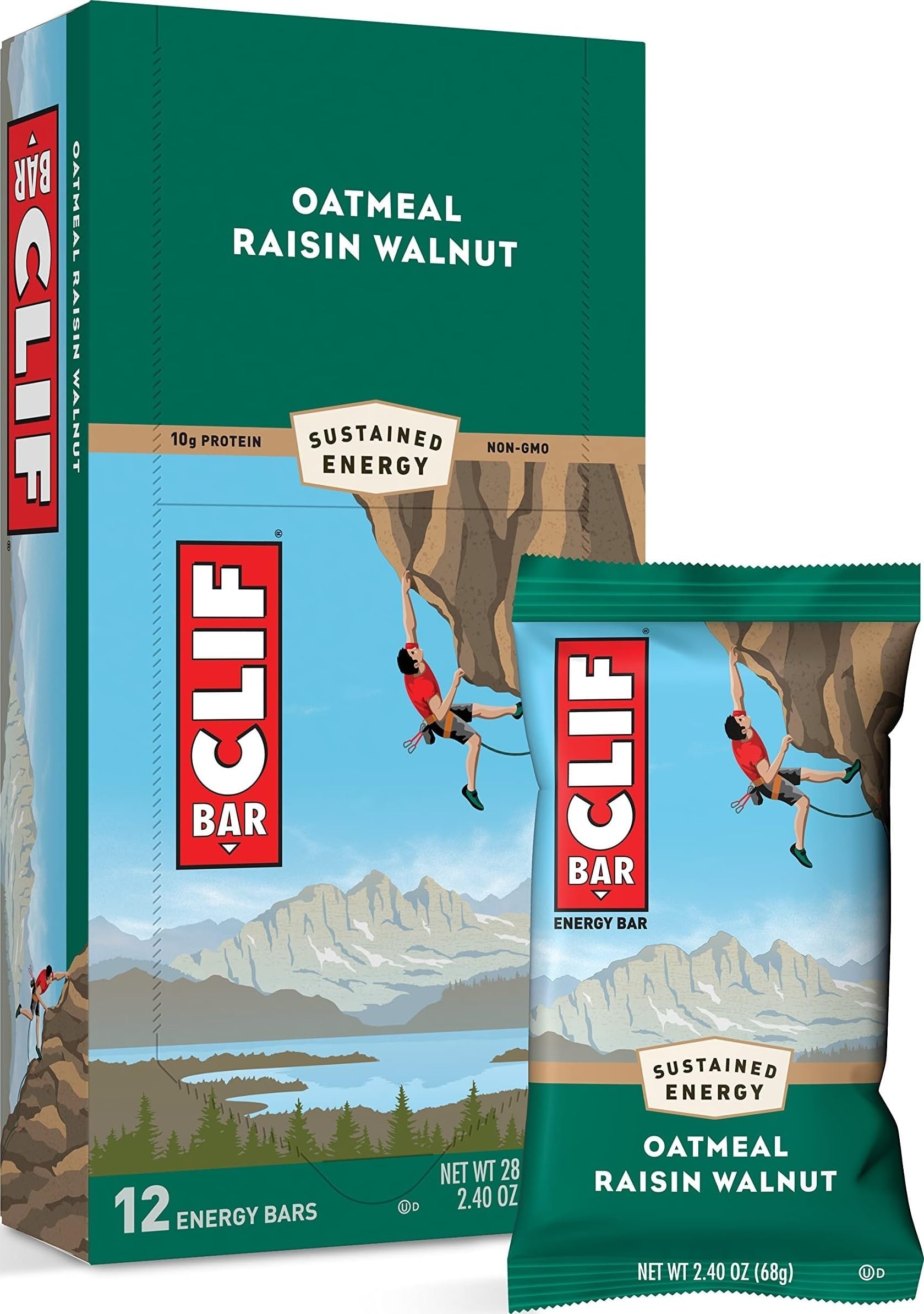 CLIF BARS - Energy Bars - Oatmeal Raisin Walnut - Made with Organic Oats - Plant Based Food - Vegetarian - Kosher (2.4 Ounce Protein Bars, 12 Count)