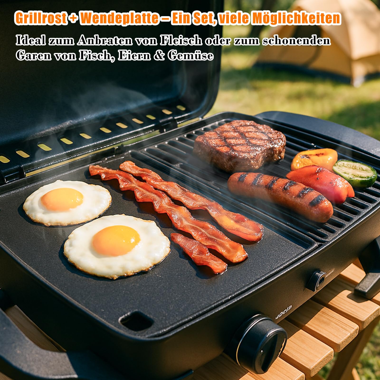 GFTIME 32 x 48cm Gusseisen Grillrost & Grillplatte Set für Enders Urban, Urban Pro, Explorer, Explorer Pro Gasgrill, Massives Gusseisen Wendeplatte, Ersatzteile Grillpfanne für Enders 2075, 2 Stück