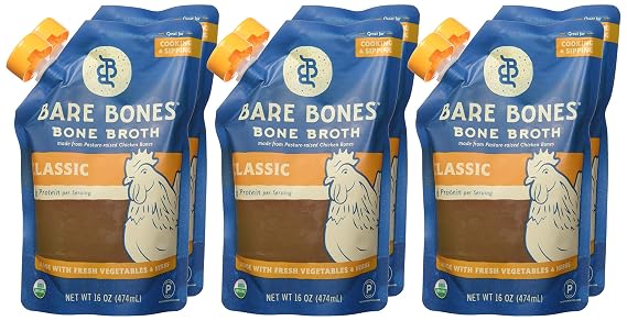 Organic Chicken Bone Broth by Bare Bones - Organic, Chicken Bone Broth, Protein-rich, 1 Pound (Pack of 6)