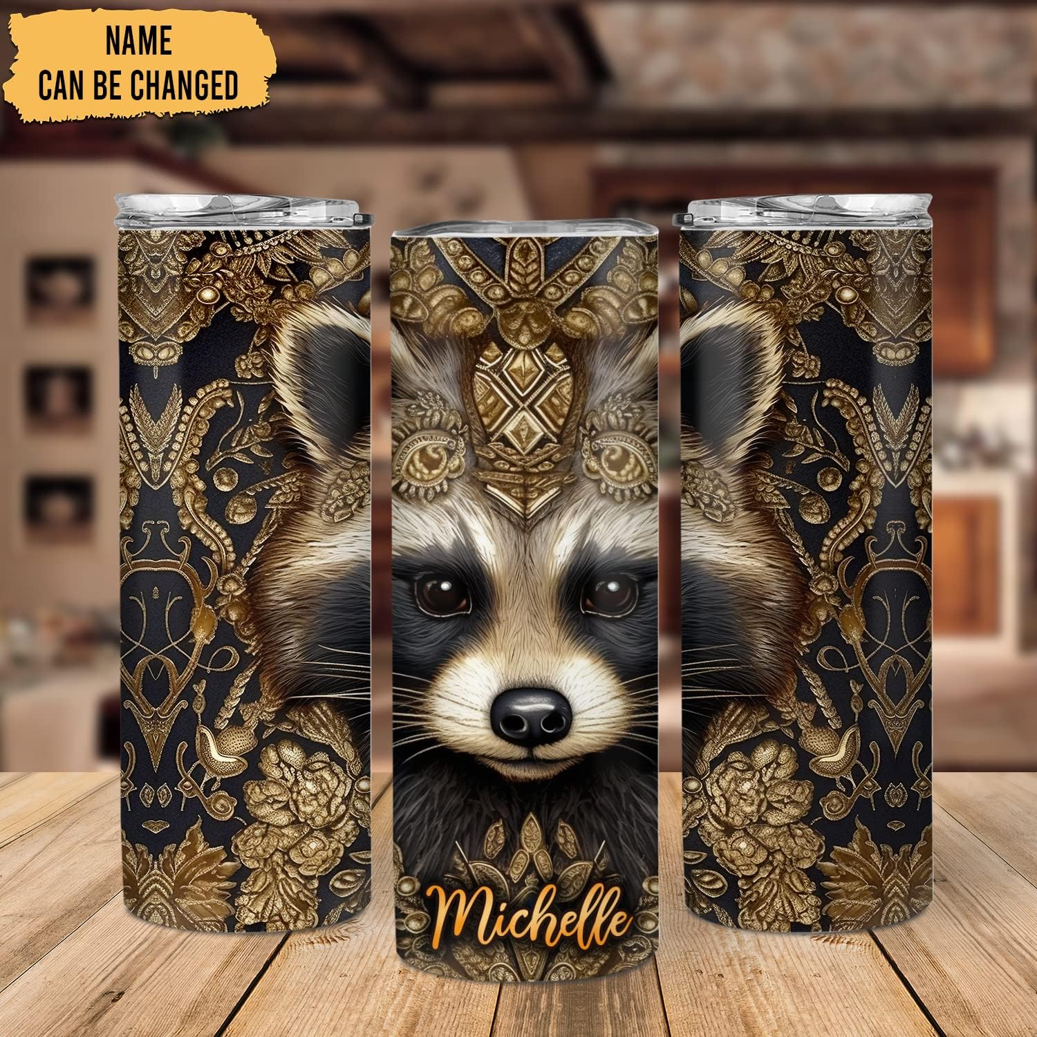 Hyturtle Personalized 2D Printed Raccoon Skinny Tumbler - Birthday Mother's Day Gifts For Raccoon Lovers - Raccoon Gifts for Women - Animal Lover Gifts - Custom Name 20oz Stainless Steel Tumbler