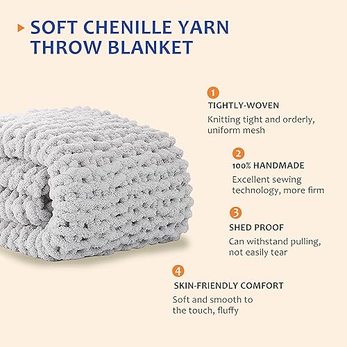 Miniatura 2 de L'AGRATY Manta de punto grueso, manta de hilo de felpilla suave de 60 x 80 pulgadas, hecha a mano con punto trenzado grueso, manta grande de hilo
