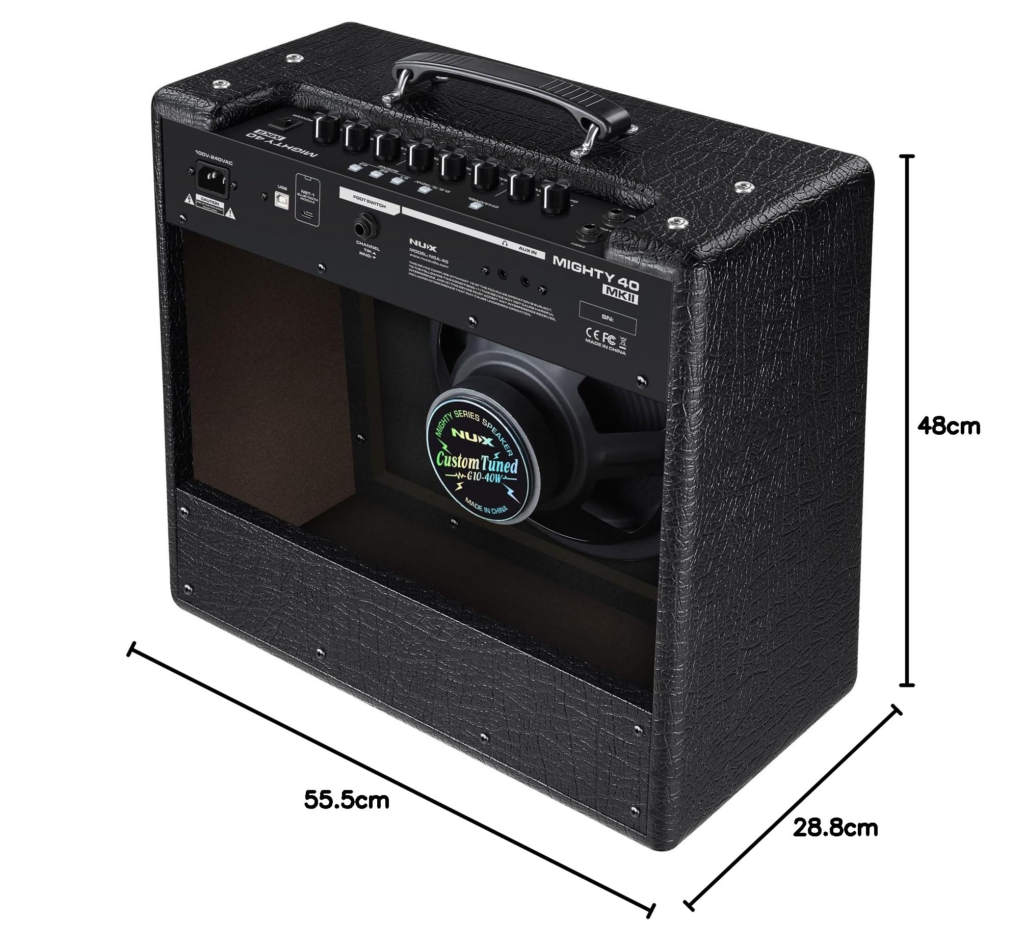 NU-X Mighty 40 mkII - Amplificador de Guitarra con Efectos | Amplificador de Modelado portátil de 40 W, Bluetooth, Interfaz USB y máquina de Tambor para Guitarras eléctricas, práctica y grabación