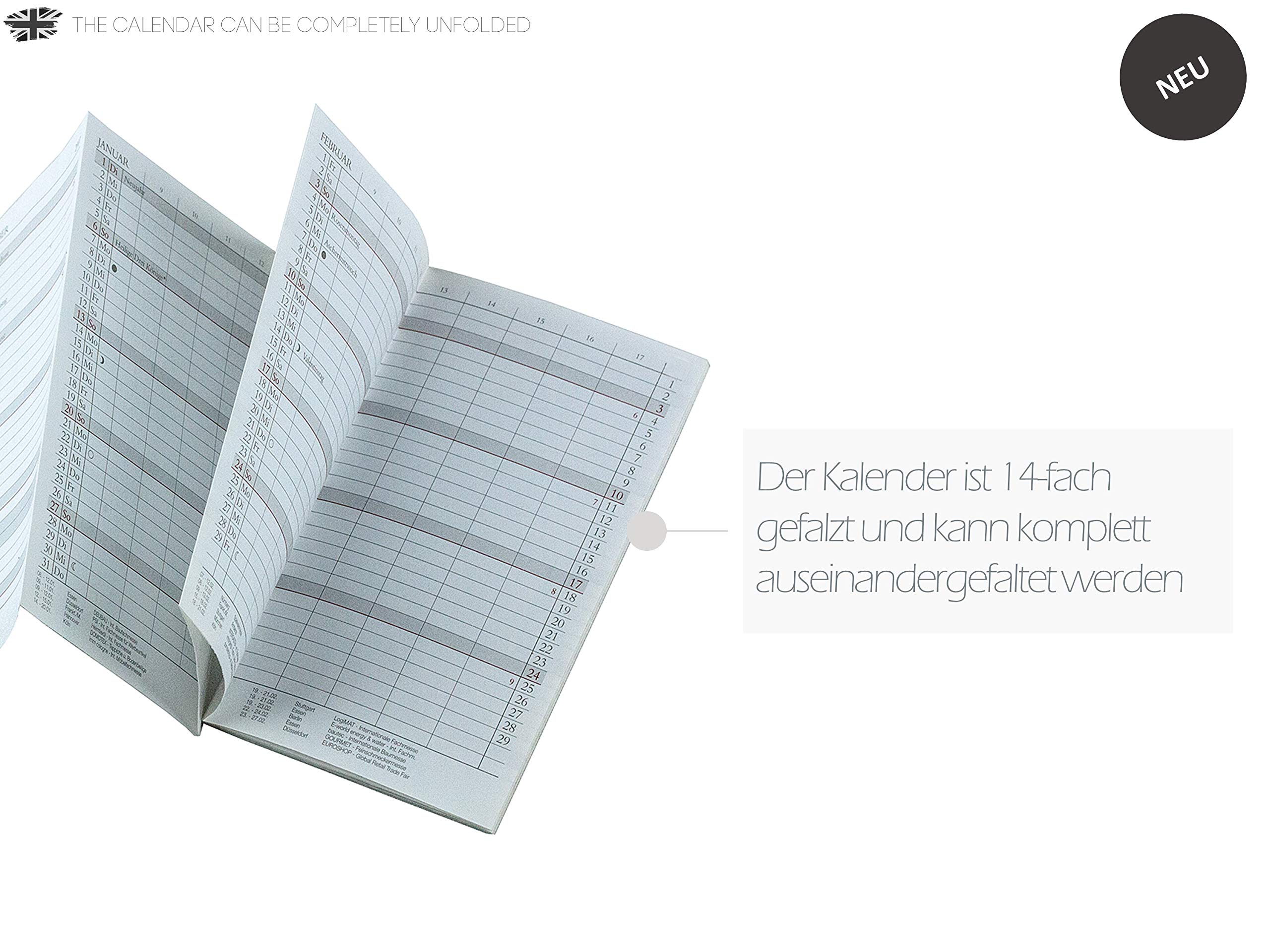 DELMON VARONE - Personalisierbarer Faltkalender 2026 + 2027 DIN A6 Soft Grain Leder schwarz - Organizer Terminplaner (1 Monat 2 Seiten) in Lederhülle - Termin Kalender Monatsübersicht & Adressenheft
