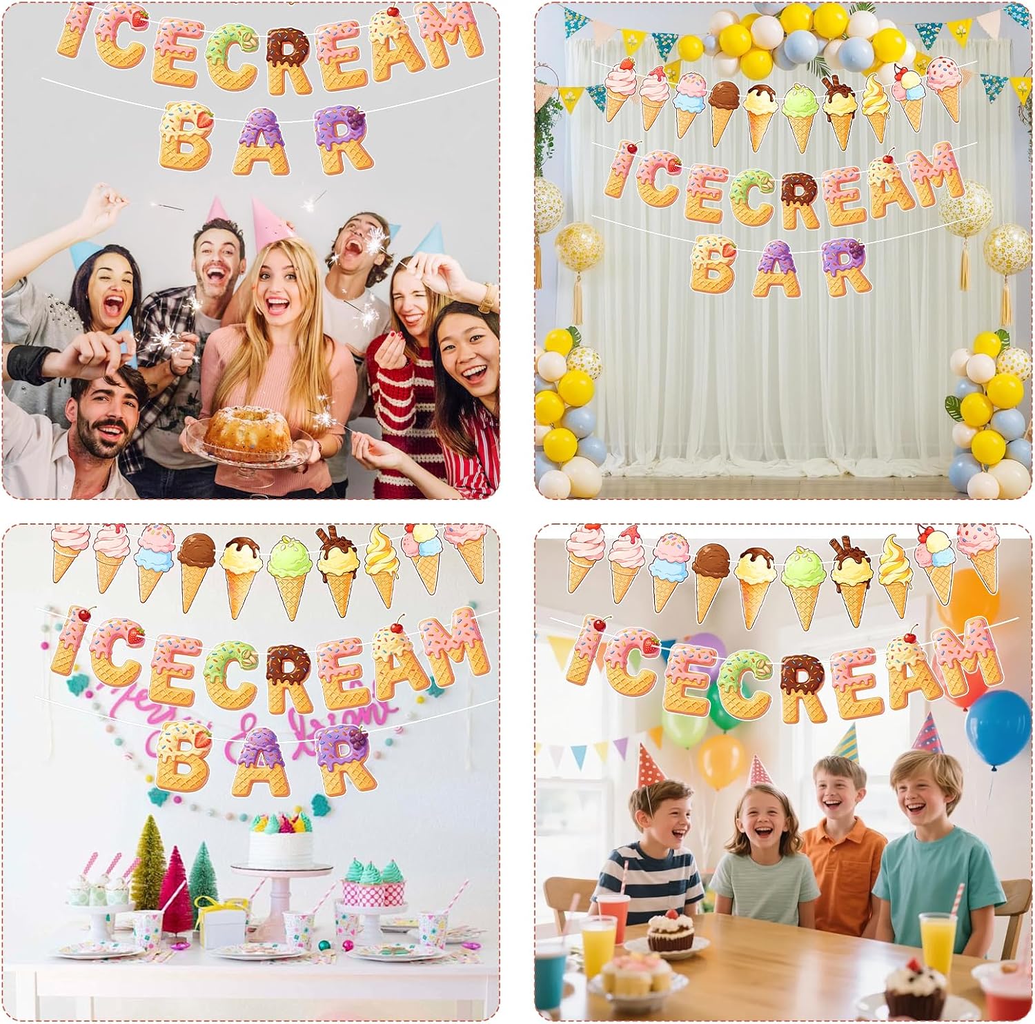 Ice Cream Banner Decorations, Ice Cream Birthday Party Decorations Supplies, Summer Sweet Shop Themed Birthday Decor Colorful Garland Photo Prop for Party