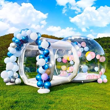 8FT Inflatable Bubble House Dome for Kids, Clear PVC Inflatable Bubble House Tent with Tunnel, Bubble Balloon House with Air Blower, 600W Air Pump for Partys