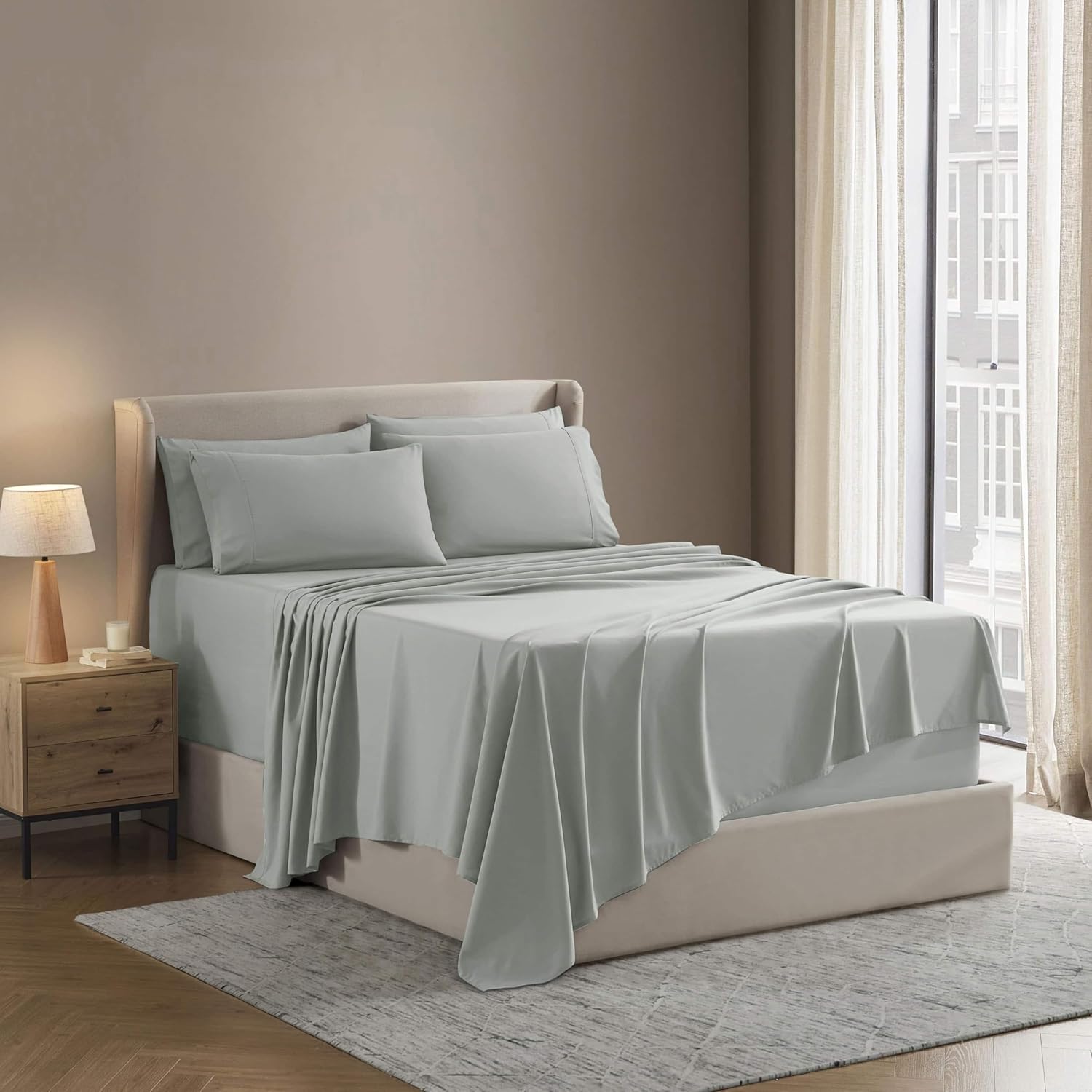 Nestl Extra Deep King Sheet Set - 6 Piece Breathable & Cooling Sheets - Hotel Luxury Bedding Set w/18-24 Inch Extra Deep Pockets - Easy & Secure Fit - Super Soft, Wrinkle Free & Comfy - Sage Green