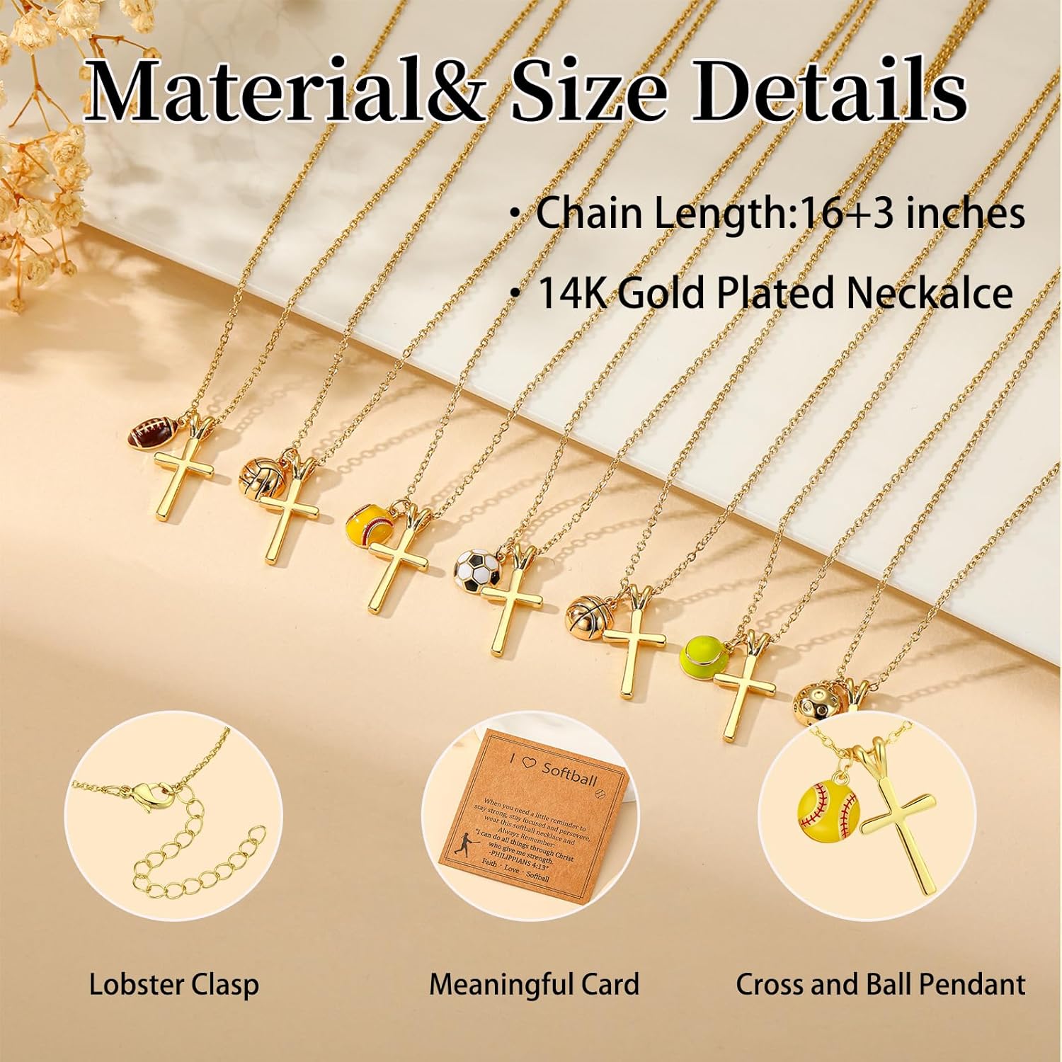 Softball/Volleyball/Basketball/Soccer Necklace for Teen Girls Women, Gold/Silver Cross Pendant Sport Accessories Valentines Christian Religious Jewelry Gifts for Teens Kids Lovers - Image 5