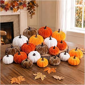 OLANRUN 20-Piece Fall Velvet Pumpkin Decor Set