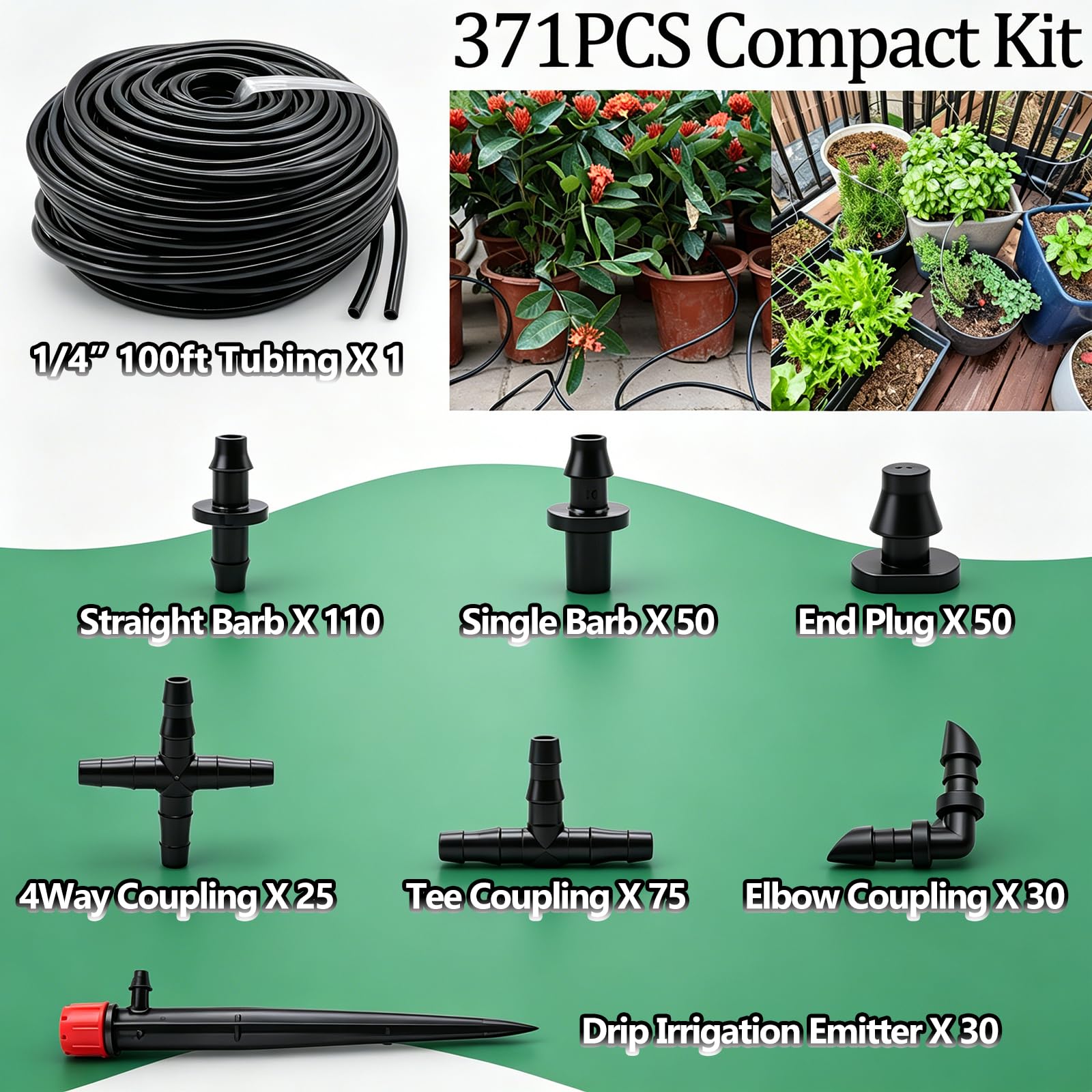 Kit sistema di irrigazione a goccia da 30 m, sistema di irrigazione automatico per serra, cortile, prato con tubo di distribuzione da 1/4", emettitori di goccia regolabili, connettori spinato