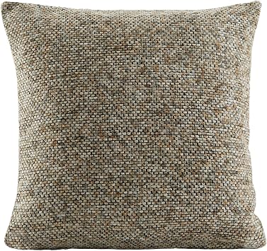 Violet Linen Chenille Classic Basketweave Pattern, Polyester Jacquard Chenille, Back Side Solid Oatmeal Color, Oatmeal, 18 Inch x 18 Inch, Square, Decorative Accent Throw Pillow Cover