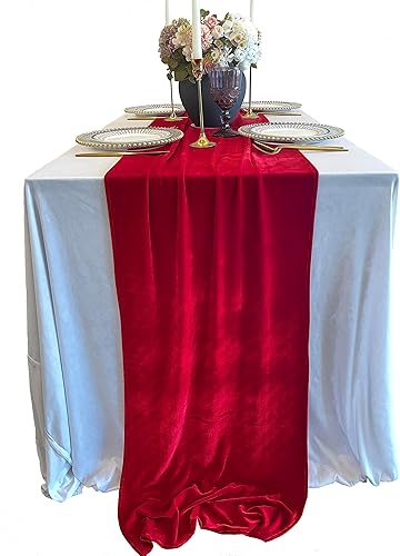 Miniatura 2 de Camino de mesa de terciopelo, decoración de recepción de boda de lujo de 10 pies, tela de terciopelo suave, superposición de lino para fiesta (20 x