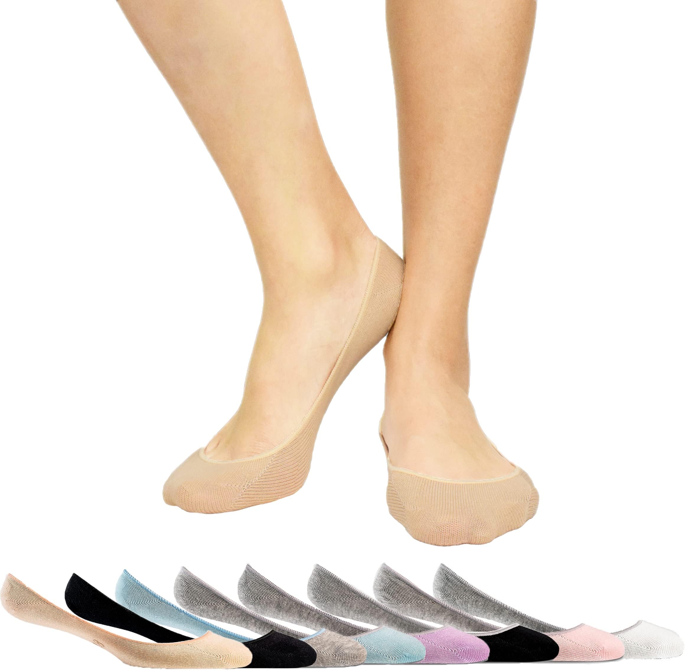 Women’s No Show Loafer Socks, Boat Shoe Liners with Non Slip Grip