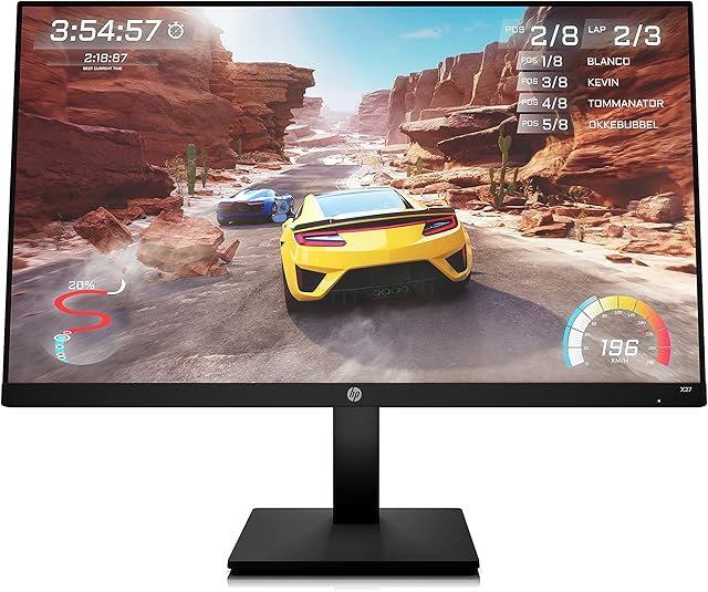 HP X27 Gaming Monitor, 165Hz, IPS, Full HD (1920 x 1080), 27 Inch, 1ms response time, AMD Freesync Premium, Height and tilt adjust stand, (1 HDMI, 1 DP) - Black