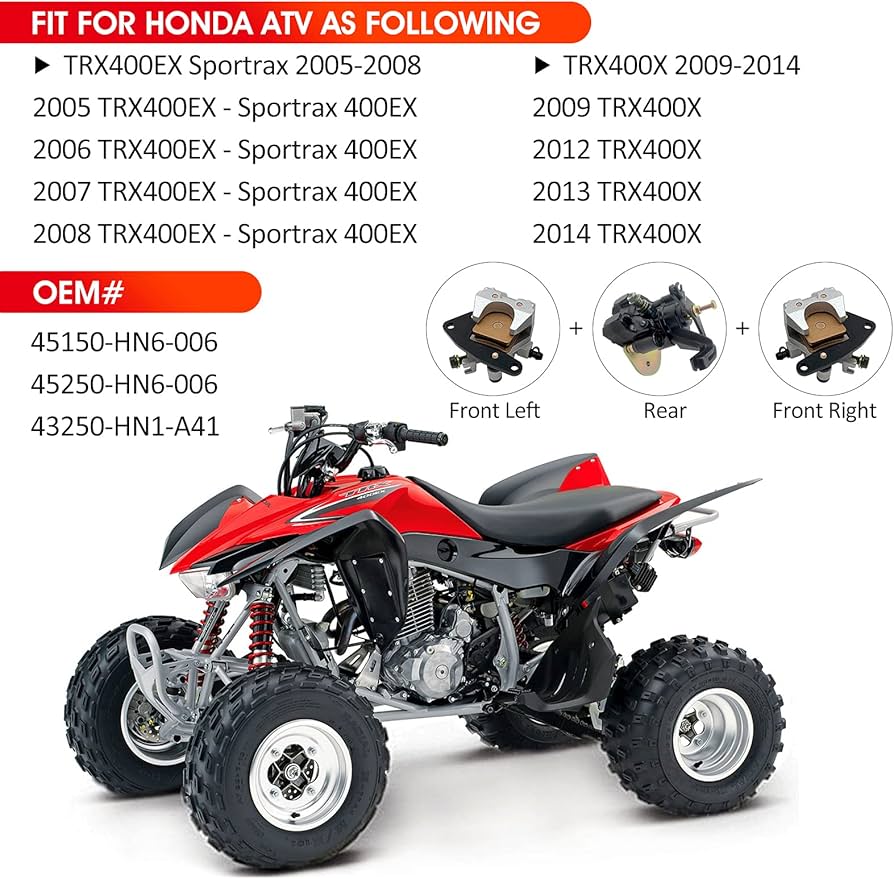 Rear Brake Caliper For Honda TRX400EX Sportrax 400 2X4 2005-2008 / TRX400X 2009-2014 W/Pads 43250-HN1-A41