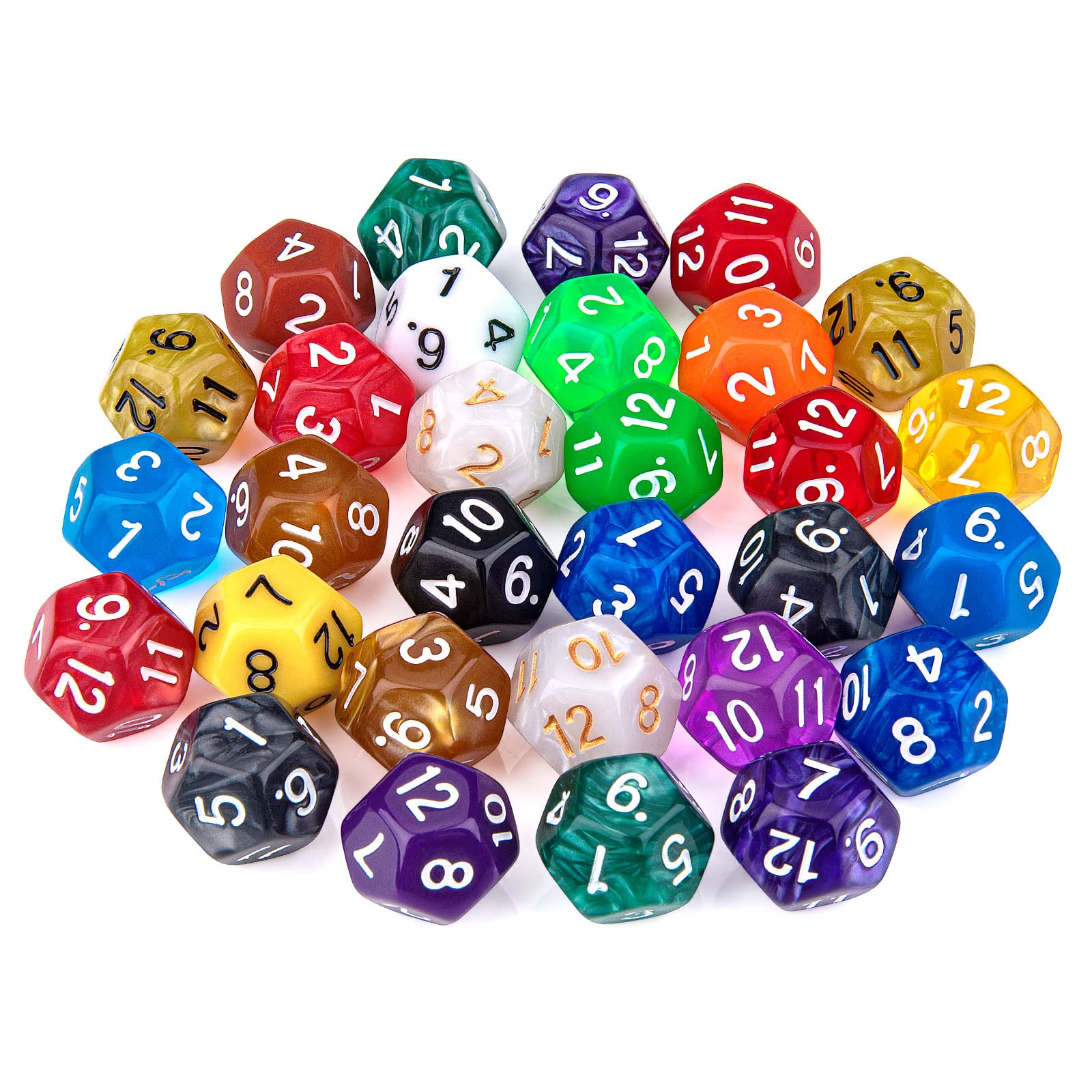 30 Pieces 12 Sided Polyhedral Dice Set 22 Colors 12 Sides Dice Assortment for Dungeons and Dragons RPG MTG Table Games Come with 1 Velvet Storage Bag