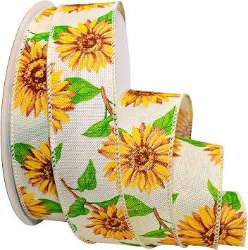 Morex Ribbon Wired Sunflower Linen Ribbon, 1.5 inch by 10 Yards, Yellow, 7559.40/10-615