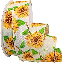 Morex Ribbon Wired Sunflower Linen Ribbon, 1.5 inch by 10 Yards, Yellow, 7559.40/10-615