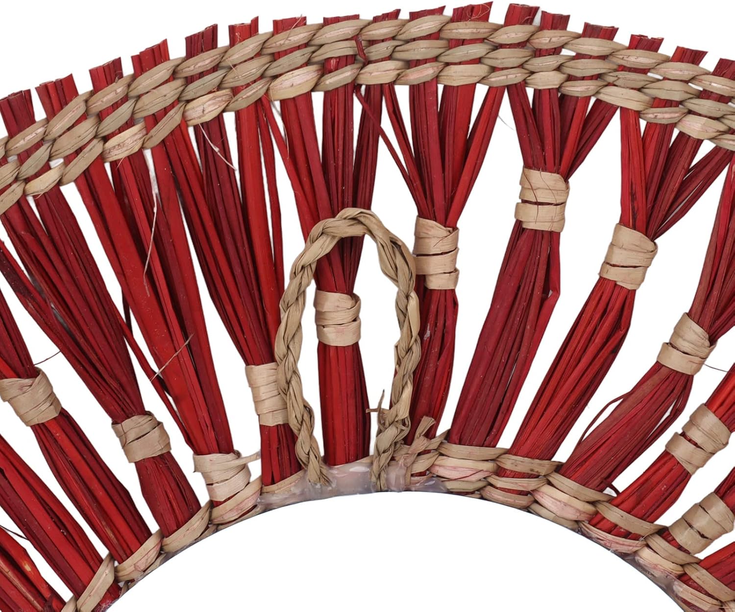 Woven Wall Mirror,Decorative Hanging Round Seagrass Wall Mirror,Boho Macrame Sea Grass Woven Mirror for Bedroom Living Room (Red)