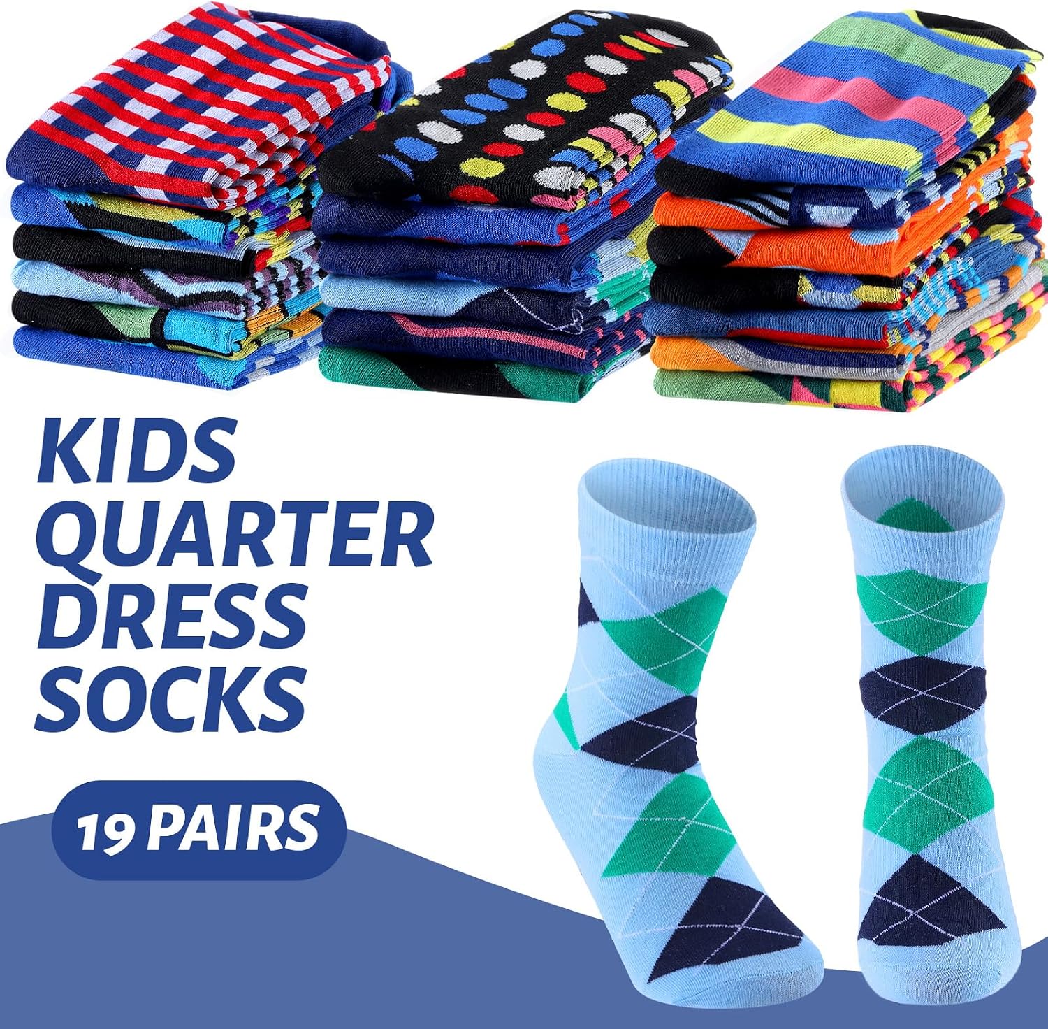 Twistover 19 Pairs Boys Dress Socks Youth School Uniform Crew Sock