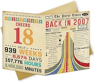 Happy 18th Birthday Card, Vintage 18th Birthday Gifts for Girls Boys, Retro 18 Year Old Birthday Decorations for Son Daughter, Jumbo Birthday Cards for 18 Year Old Granddaughter Grandson,