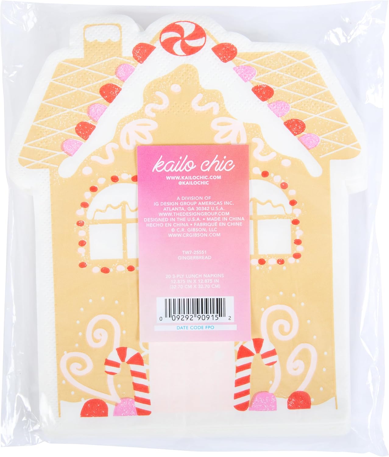 C.R. Gibson Kailo Chic Lunch Napkin, Gingerbread House - Die-Cut - 3-Ply, 20 Count (TW7-25551)