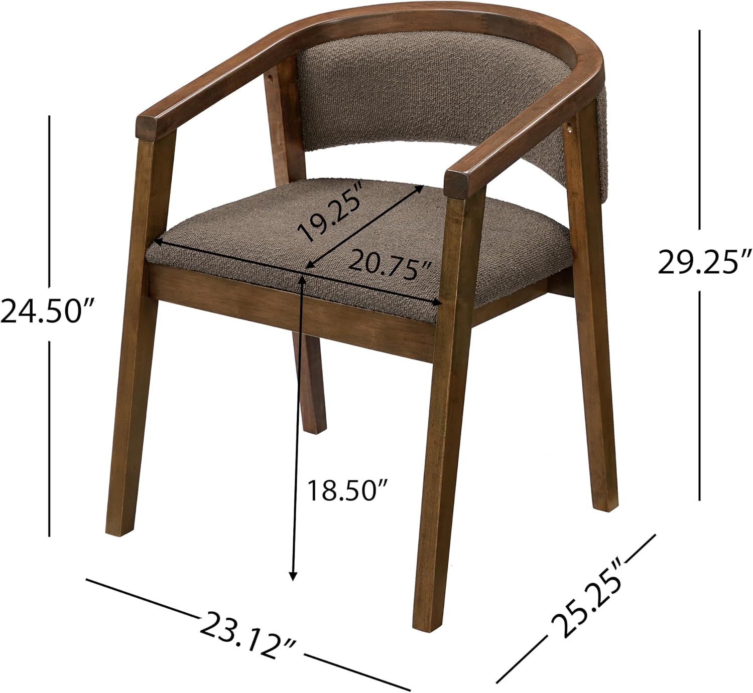 Christopher Knight Home Yunara Comfy Boucle Upholstered Dining Chairs Set of 2, Wooden Kitchen Chair with Curved Open Backrest, Mid Century Modern Living Room Chairs Set of 2, Dark Brown + Walnut