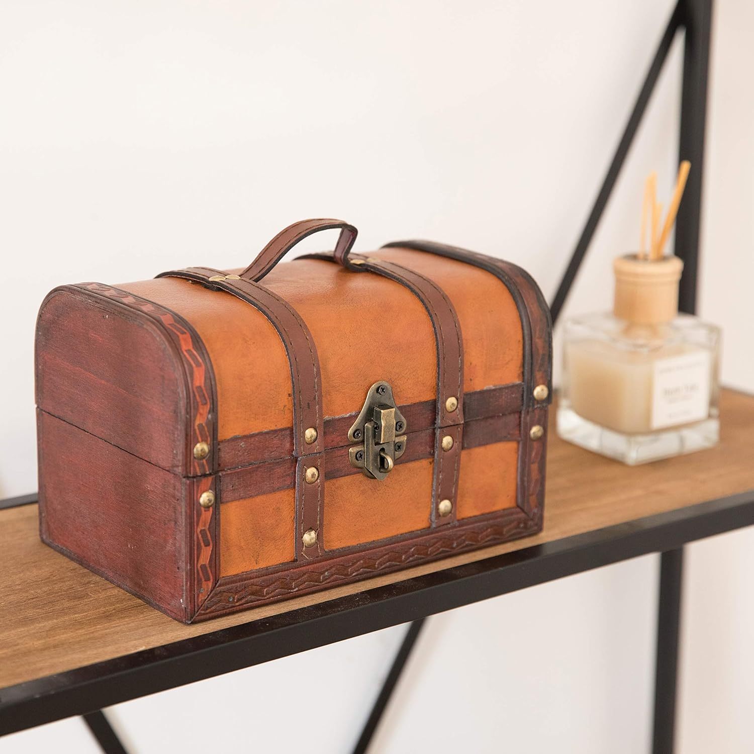 Vintiquewise(TM Decorative Wood Leather Treasure Box (Small Trunk Only)