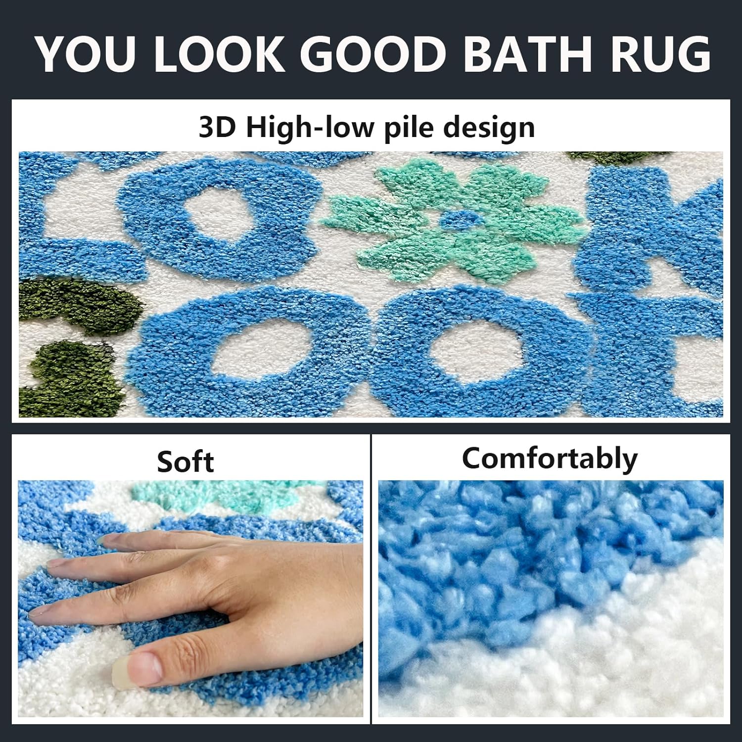 You Look Good Bath Rug, Fun Bathroom Rug,Blue Bathroom Mat Cool Rugs for Bedroom Non Slip Microfiber Plush Cool Rugs for Bedroom Washable Absorbent for Bathtub 21"x25"