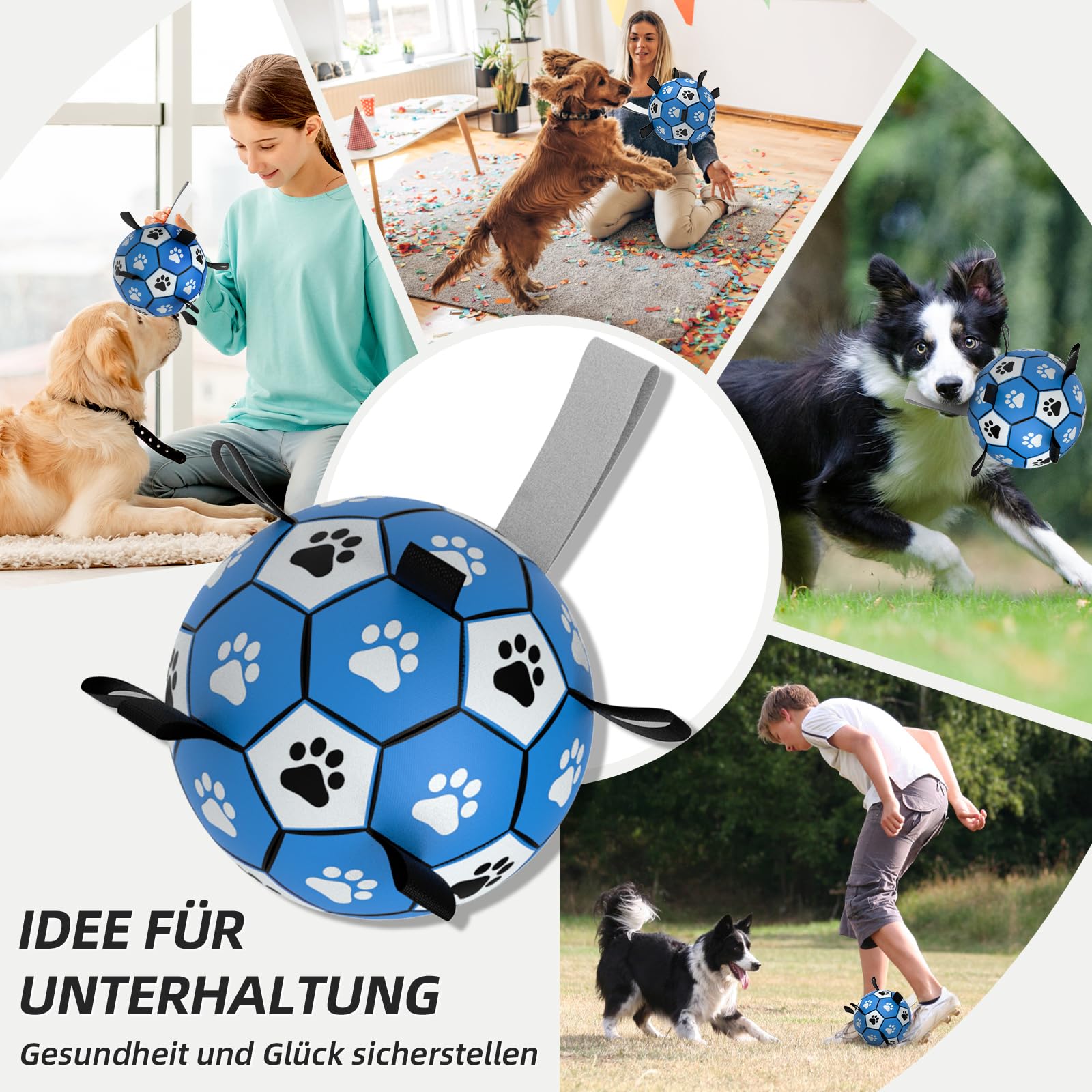 HETOO Pelota de juguete para perros con asa para perros, remolque interactivo de guerra, pelotas de agua, juguetes de regalo de cumpleaños para perros medianos/grandes (8 pulgadas, azul gris)