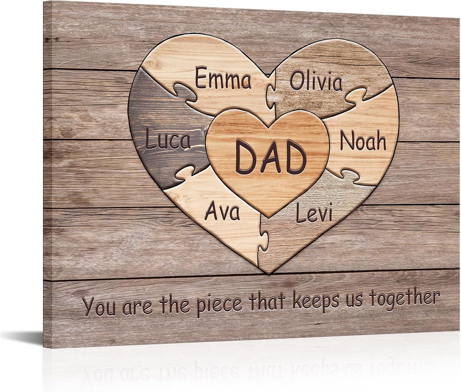 iLOOKLiKE Personalized Father's Day Gifts for Dad Custom Heart Puzzle Sign with Names Canvas Wall Art Best Birthday Presents Ideas Family Quote Prints Poster Framed Home Decor from Son Daughter