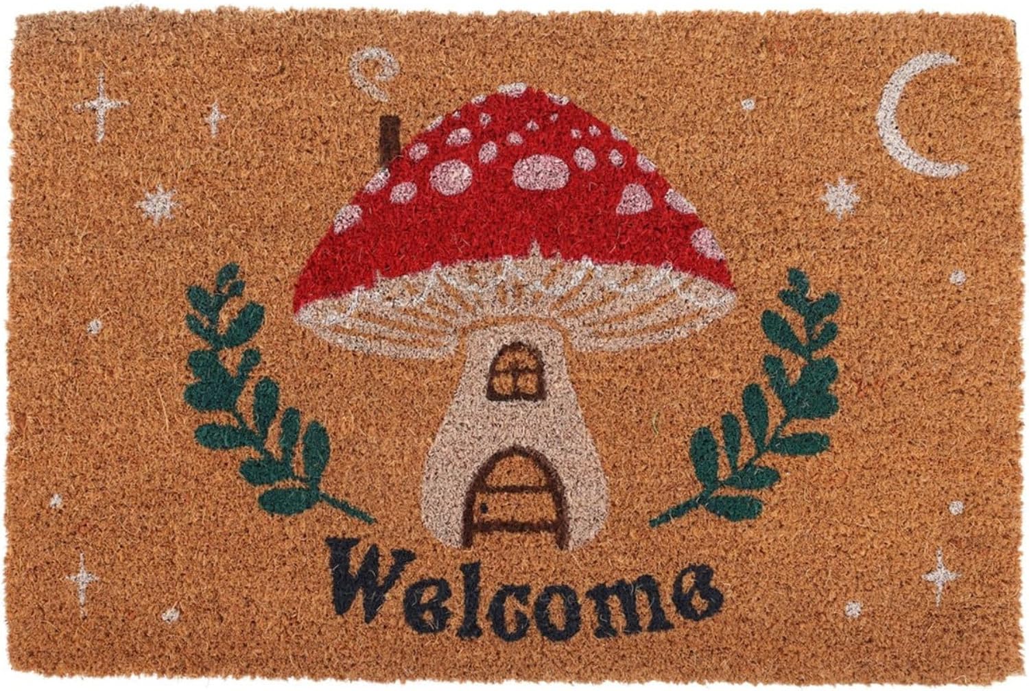 Natural Coir Doormat with Non-Slip Backing - 23.5 x 15.7 - Outdoor/Indoor - Warm Greeting Welcome Mats Outdoor (Welcome Mushroom House)