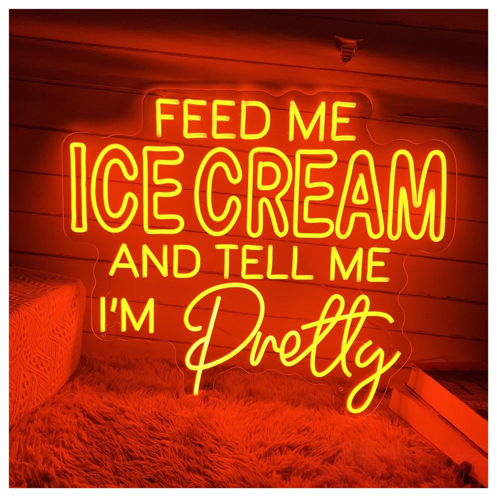 SHOUXI Sign Lamp Feed Me Ice Cream and Tell I'm Pretty Neon Sign for Coffee Bar Decor Shop 46cmx55cm(B)