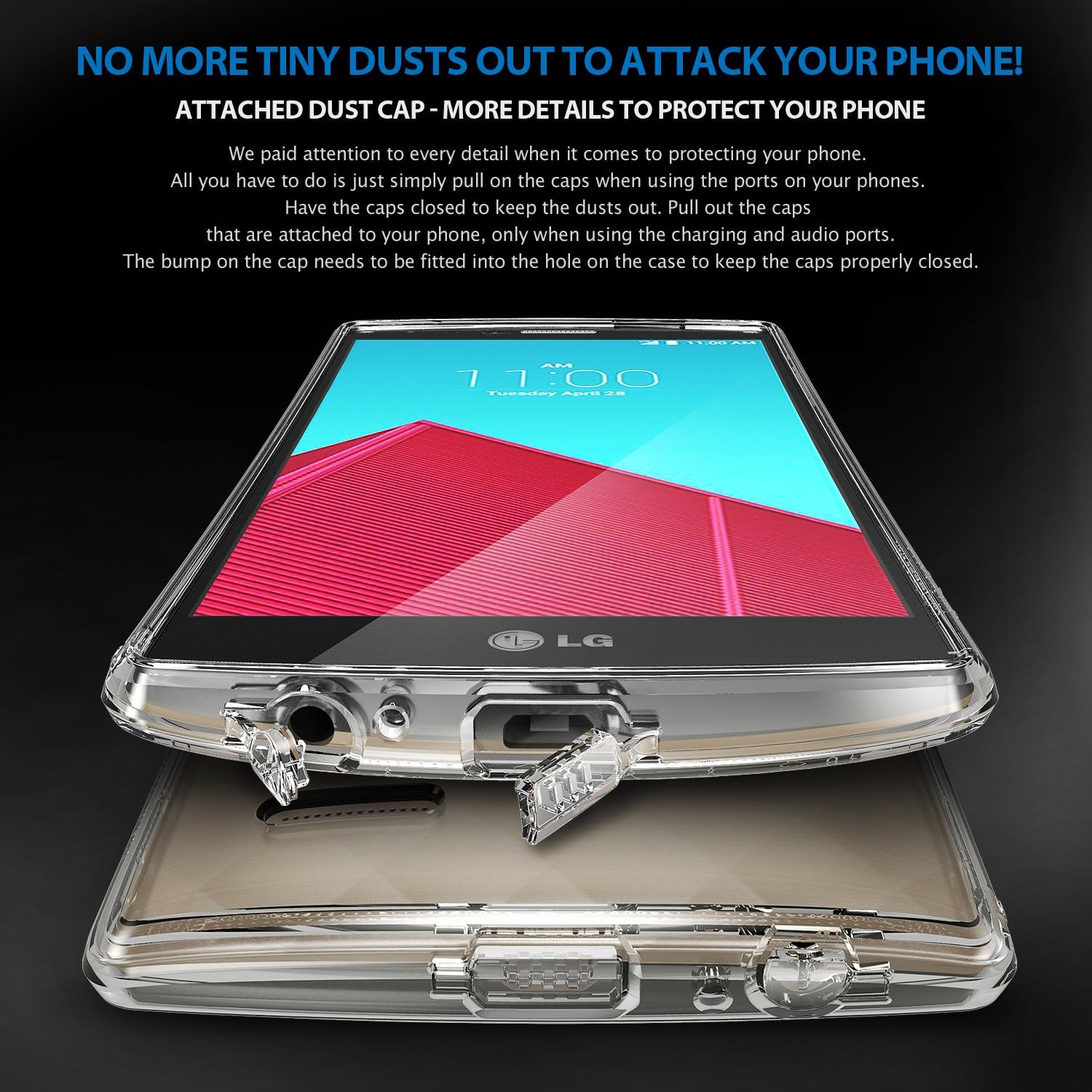 Ringke Fusion Compatible with LG G4 Case Crystal Clear PC Back TPU Bumper with Screen Protector Drop Protection, Shock Absorption Technology (Attached Dust Cap) for LG G4 - Smoke Black