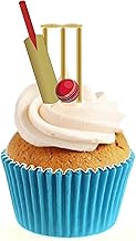Sprinkles & Toppers Cricket Bat, Ball and Stumps Edible Stand Up Wafer Paper Cake Toppers (12 Pack)