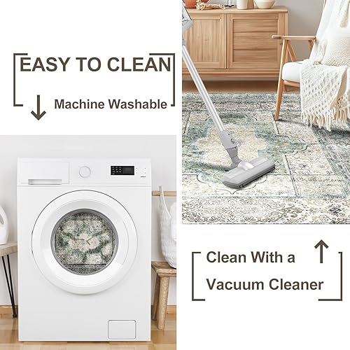 Miniatura 4 de BESTSWEETIE Alfombras de área de 8 x 10 pies, lavables a máquina, sin pelusas, antideslizantes, alfombras vintage para sala de estar, dormitorio y