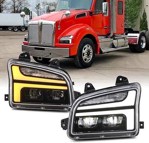 Miniatura 8 de AKKON - Compatible con faros delanteros Kenworth T880 Clase 8 para camiones Full LED DRL Switchback 2019 lámparas cromadas para conductor izquierdo