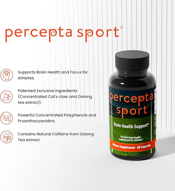 Percepta Sport Brain Supplement for Athletes - Natural Plant-Based Brain Health Supplement - Enhances Performance, Focus, Concentration, and Energy - 30 Day Supply