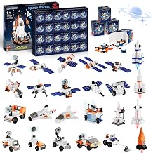 Advent Calendar 2026 Christmas Space Rocket Building Set Compatible with Lego, Space Station Building Block 24 Days Countdown to Christmas Toys, 12-IN-1 Launcher Rocket Gifts for Kids Boys Girls