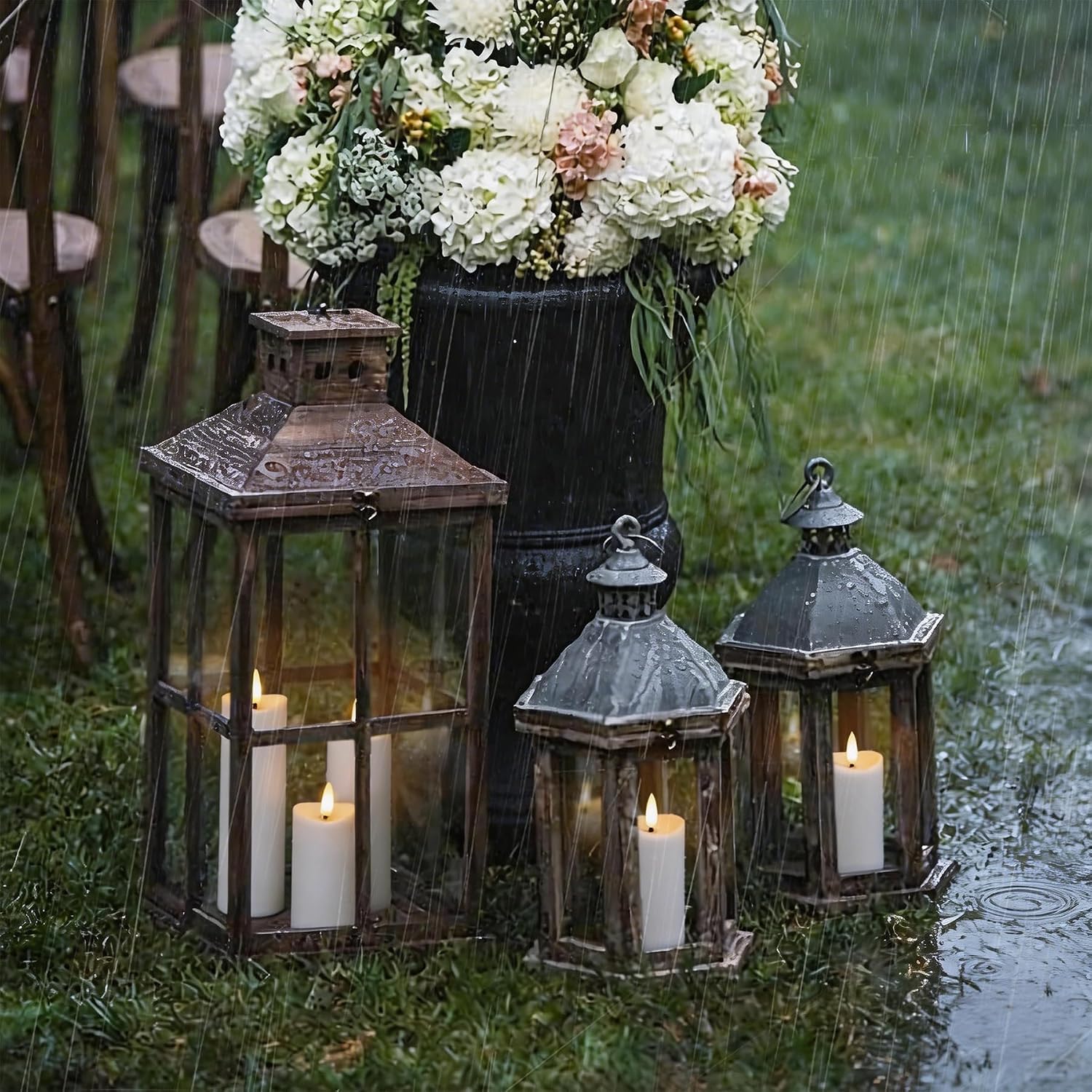 Waterproof Flameless 2.2" x4" 4" 5" 5" 6" 6" 7" 7" Pillar Candles with Remote Control and Timer, LED White Battery Operated Plastic Wave-Shaped Design Pack of 8 Outdoor Flickering