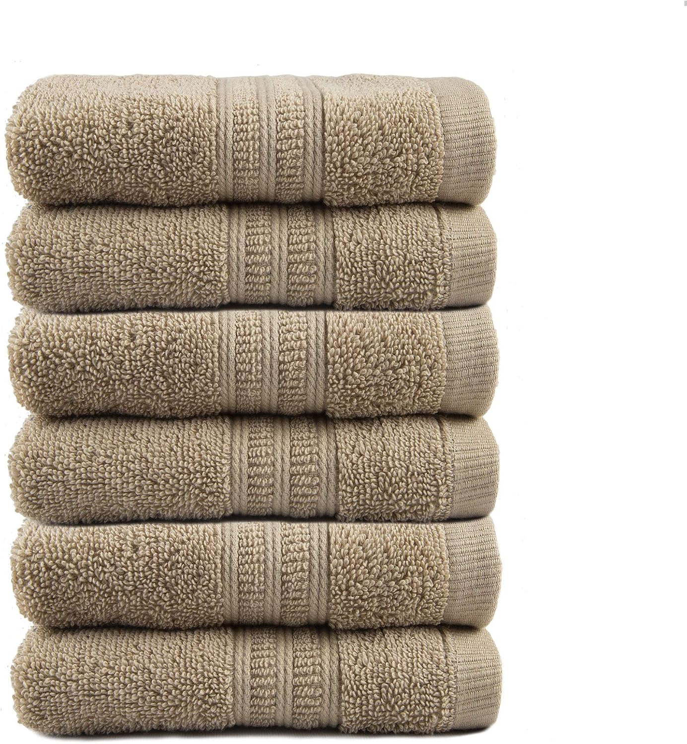 TRIDENT Soft and Plush, 100% Cotton, Highly Absorbent, Bathroom Towels, Super Soft, 6 Piece Wash Towel Set for College Dorm, 500 GSM, Sand