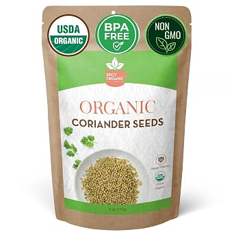 SPICY ORGANIC Whole Coriander Seeds Semillas de Cilantro 4 oz Bulk Non-GMO, Gluten-Free, USDA Certified Organic Ideal for Cooking, Grinding, Tea & Planting Aromatic, Fresh Flavor for Spice Blends & Gardening