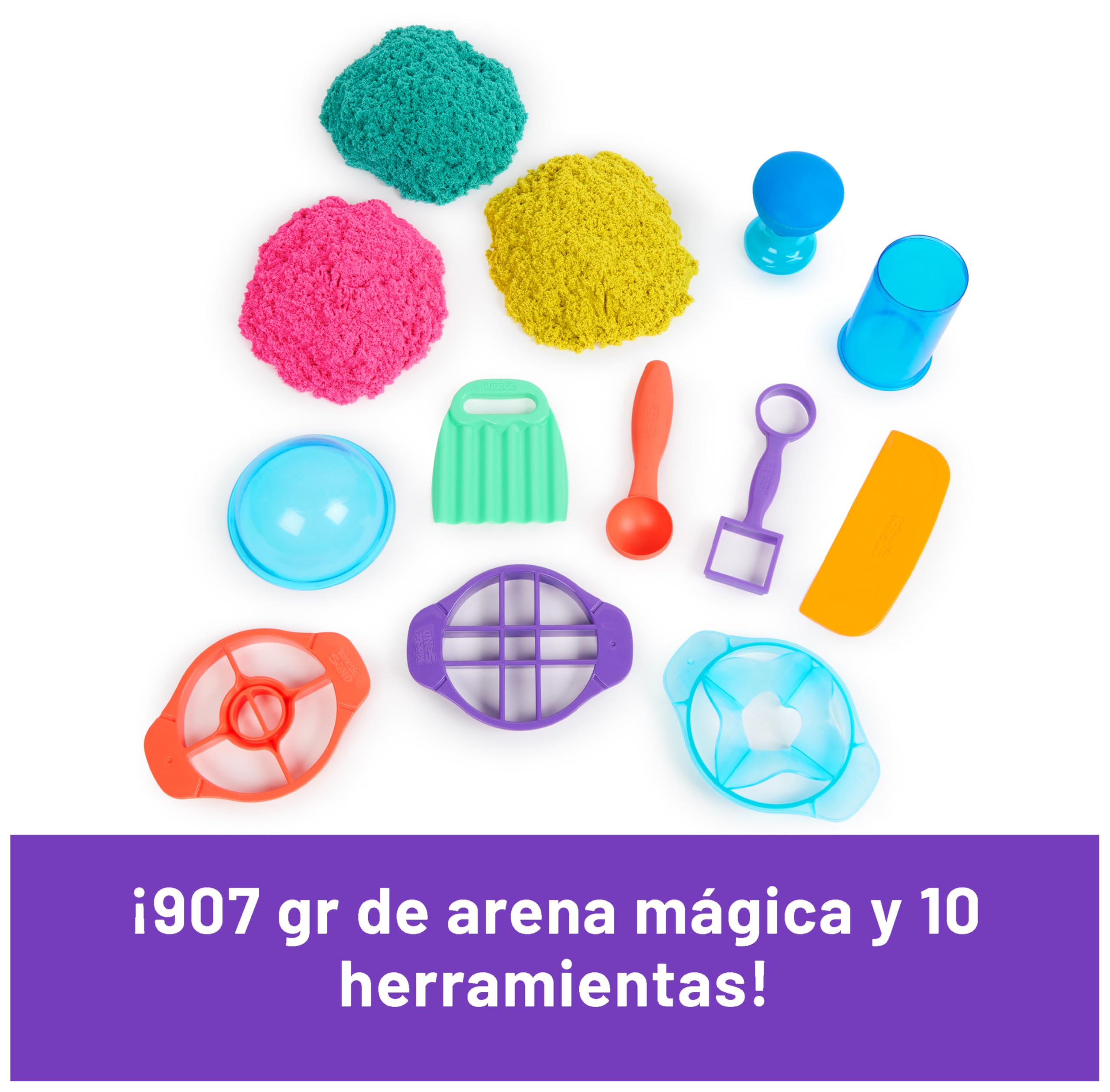Kinetic Sand - Ultimate Sandisfying - 907 g de Arena Mágica Rosa, Amarilla y Azul + Moldes y Herramientas - Kit Manualidades Niños - Juguetes Sensoriales - Juguetes Niños 7 Años + - Arena Kinetica