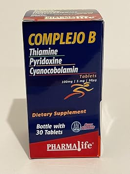 Complejo B B-Complex Vitamin B1, B6, B12 Tablets Dietary Supplement 30 Tablets 1 Month Supply