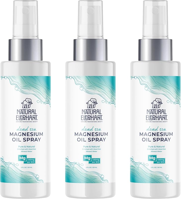 Natural Elephant Óleo de Magnésio do Mar Morto em Spray para Uso Tópico, 120 mL, Pacote com 3