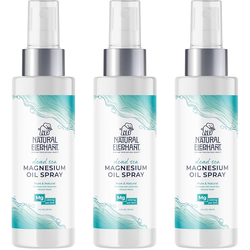 Natural Elephant Spray de óleo de magnésio do Mar Morto para uso tópico, 3 frascos de 120 mL