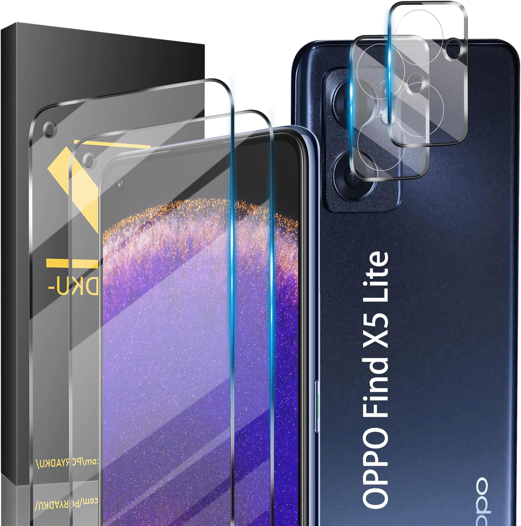 2+2 Pcs for OPPO Find X5 Lite 5G Screen Protector, with 2 Pcs Tempered Glass+ 2 Pcs Camera Lens Protector, Easy Install, HD Anti-Scratch, High Sensitivity, Bubble Free