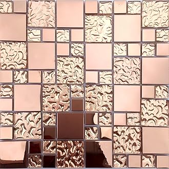 11-Sheets Glass Metal Mosaic Rose Gold Shiny Backsplash Tile Mirrored Stainless Steel Kitchen and Bathroom Wall Tiles HD-280